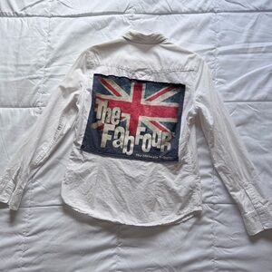GAP White Button-Down with Union Jack Graphic Featuring The Fab Four